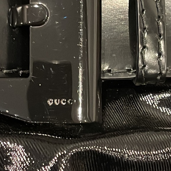 Authentic GUCCI Black Dialux Leather Queen Bow PVC Hobo Shoulder Bag - Picture 5 of 8